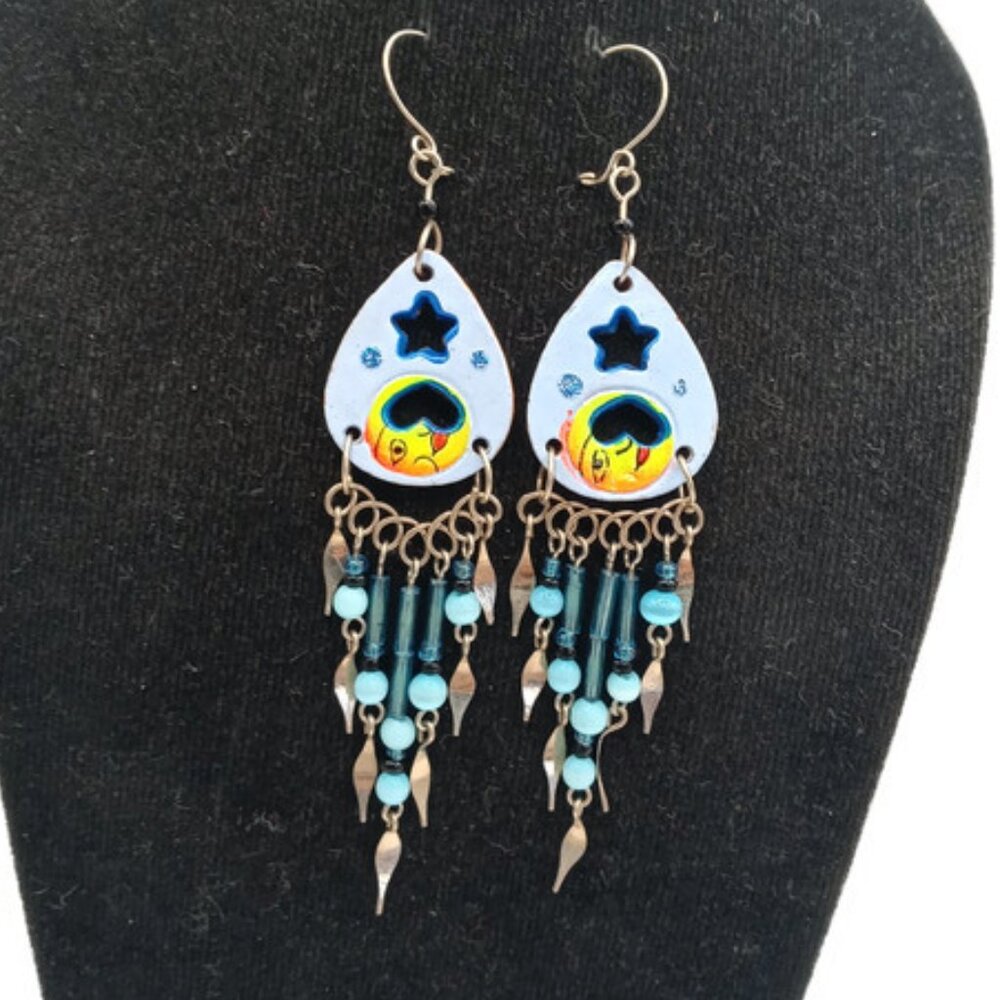Handmade Women's Earrings Alpaca, Ceramic Multicolor Beads